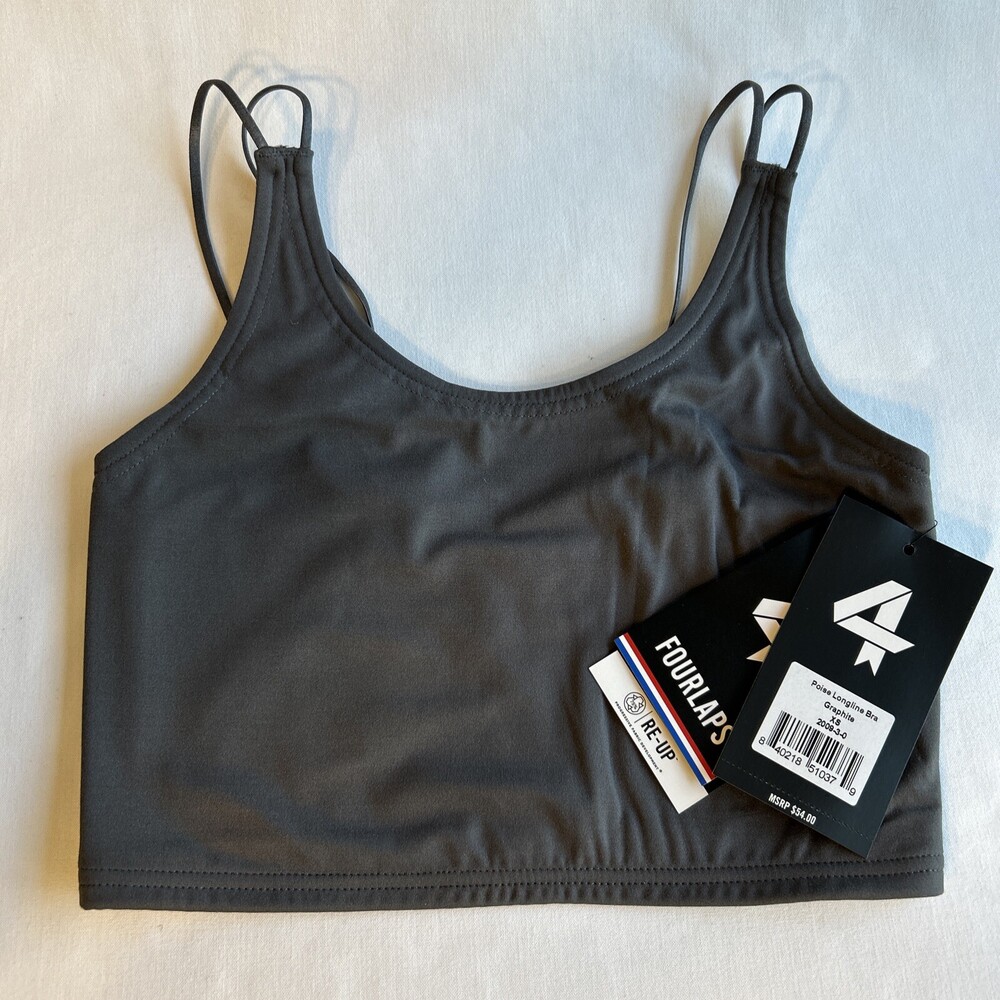 FourLaps Poise Longline Sports Bra Womens Extra Small Gray Workout Gym